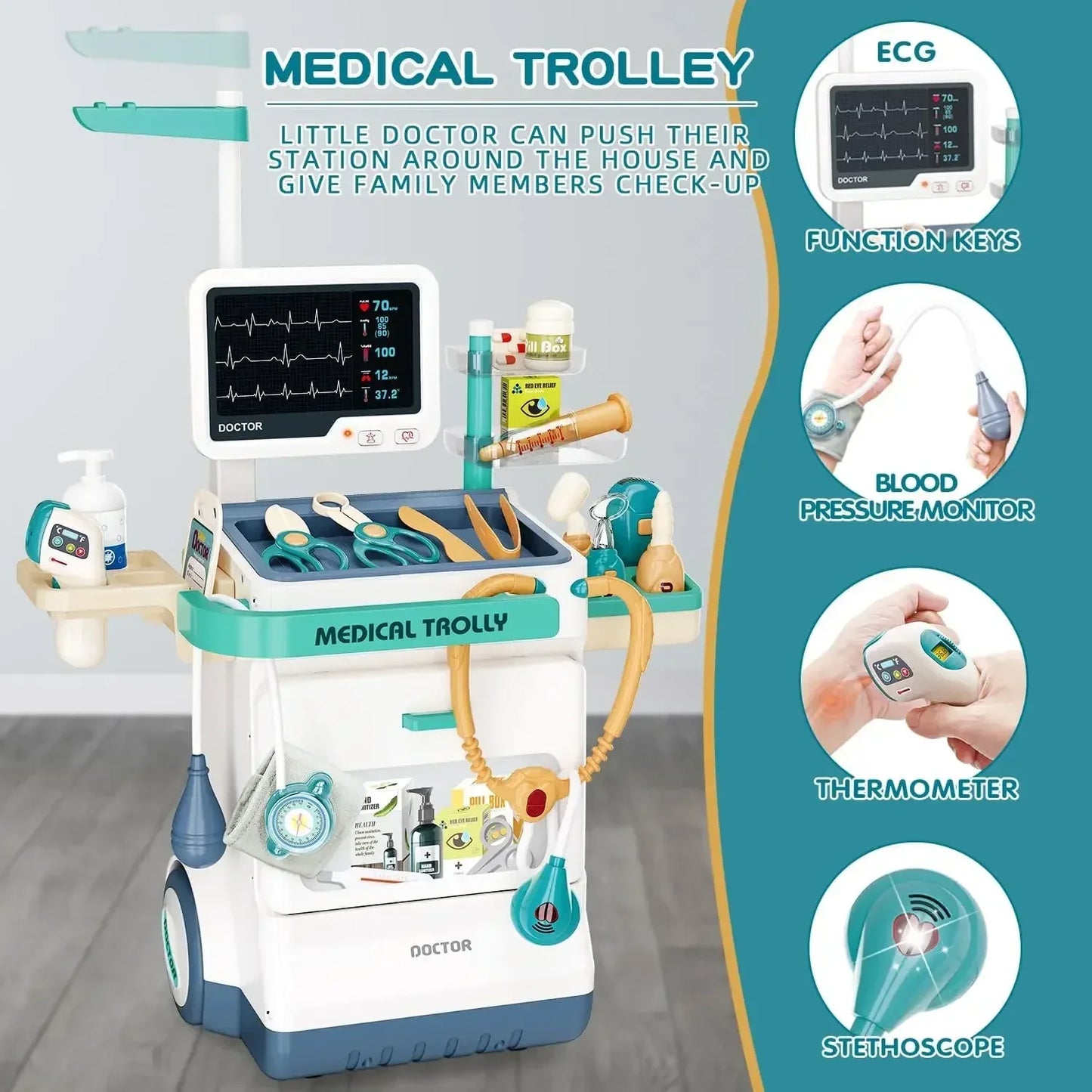 Doctor Kit for Kids Pretend Doctor Playset for Toddlers with Medical Station Stethoscope Role Play Medical Toy for Girls Boys